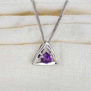 Collier en améthyste naturelle, collier en argent sterling, bijoux en pierre précieuse violette de forme trilobée pour femmes - Product Image 6