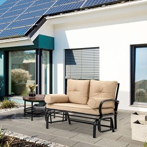Sedia a dondolo doppia da esterno per 2 persone con telaio in acciaio e cuscini per giardino, cortile e portico, per donna - Product Image 2