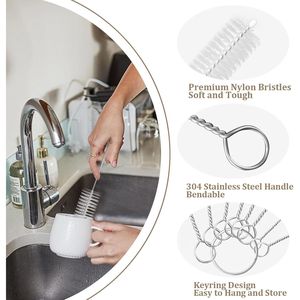 Set di 8 Spazzole Flessibili in Acciaio Inox per Pulizia Bottiglie e Cannucce, Spazzole Lunghe in Nylon Pieghevoli per Bottiglie, Cannucce e Tubi - Product Image 6