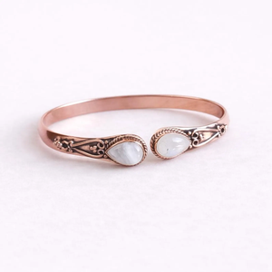 Handmade Rainbow Moonstone <b>Copper</b> <b>Bangle</b> with Teardrop Cuff Design Artisan Boho Gemstone Jewelry for Everyday Wear Casual Style - Product Image 6