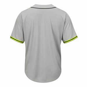 Camiseta de Béisbol Personalizada para Hombre, Camiseta de Equipo Lisa Gris con Ribete Verde Neón, Cierre de Botones, Fabricante y Proveedor de Ropa Deportiva - Product Image 2