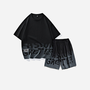 Men's Polyester T-Shirt Shorts <b>Set</b> Crew Neck Gradient Color Print Casual Winter Wear Breathable <b>Knitted</b> Fabric Digital Printing - Product Image 6