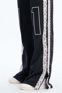 Customizable Womens Wide Leg Lace Panel Track Pants <b>Drawstring</b> Casual Streetwear <b>Trousers</b> OEM Private Label men's pants - Product Image 2