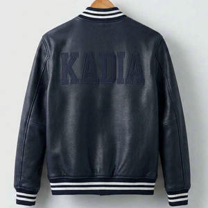 Chaqueta Personalizada 2026 para Hombre, Chaqueta Bomber de Cuero Negro de Lujo con Parche de Logotipo Bordado, Ropa Exterior Informal - Product Image 2