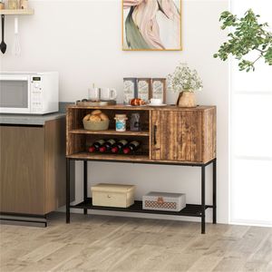 Midcentury Design Rustic Brown <b>Sideboard</b> with 2 AC Outlets 2 USB Ports Charging Buffet Cabinet and Wine Rack for Villas - Product Image 6