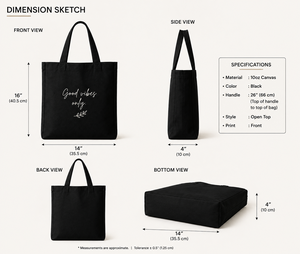 กระเป๋าผ้าแคนวาส Good Vibes Only ขนาดใหญ่ ใช้ได้ทุกวัน หูหิ้วยาว ลายตัวอักษร สีดำ - Product Image 2