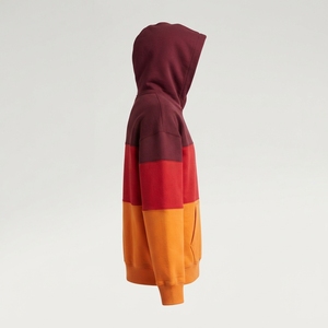 Men's Burgundy Red <b>Orange</b> Color Block Hooded <b>Fleece</b> Sweatshirt Oversized Casual Streetwear Pullover Autumn Style - Product Image 3