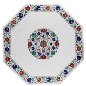 Plateau de table de restaurant rond en marbre italien incrusté, traditionnel, pour usage hôtelier, durable et écologique - Product Image 6