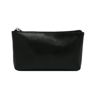 Leather Cosmetic Bag Large Capacity Zipper Closure Soft Handle Portable Minimalist <b>Makeup</b> Case Card <b>Holder</b> for Beauty Storage - Product Image 1