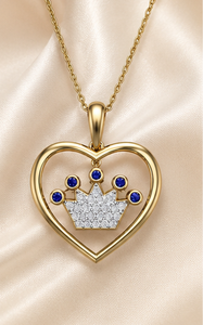 Collier pendentif en argent sterling 925 plaqué or en forme de cœur avec pierres de couleur saphir bleu et zircone cubique pour femmes - Product Image 6