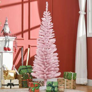 Albero di Natale Artificiale Sottile Rosa da 210 cm con 294 Punte Realistiche e Supporto in Plastica per Decorazioni - Product Image 2