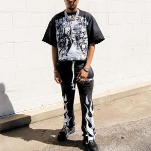 Nouvelle collection 2025 : Ensemble jogging personnalisé délavé à l'acide, T-shirt court ample imprimé à manches courtes effet soleil délavé, coupe évasée, grandes tailles pour l'automne - Product Image 3