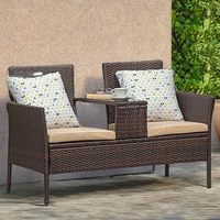 CR00020 Canapé-banc de jardin 2 places en acier style moderne avec table, marron, mobilier d'extérieur pour chambre et patio, villas, fabriqué au Vietnam