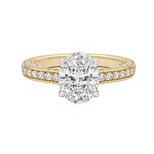 Anillo de Compromiso de Lujo Vintage con Diamante Ovalado Cultivado en Laboratorio de 2.14 CTW, Oro Amarillo de 14K, Engaste de Garras, para Mujer - Product Image 1