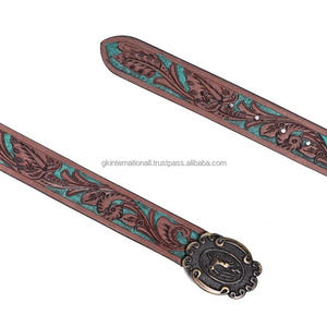 Ceinture en cuir véritable western marron avec sculpture et peinture florale traditionnelle, tailles personnalisées disponibles pour unisexe - Product Image 6