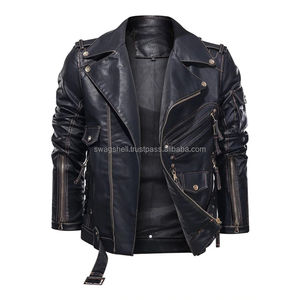 Offre Spéciale hommes hiver mode vestes en cuir haute qualité Cool fermeture éclair poches Logo personnalisé OEM toile tissu pour motos - Product Image 2