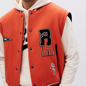 Chaqueta Varsity Unisex Naranja con Mangas Negras, Diseño de Parche con Letra BA Bordada, Estilo Preppy, Corte Regular, Impermeable, 100% Lana - Product Image 5