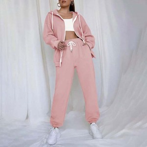 Conjunto Deportivo con Capucha Rosa para Mujer, Color Sólido, Manga Larga, Pantalones con Cordón, Corte Holgado Informal, Ropa de Otoño - Product Image 5