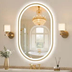 Espejo de pared ovalado de vidrio con luz LED, mural decorativo contemporáneo para la decoración del hogar en la sala de estar - Product Image 1