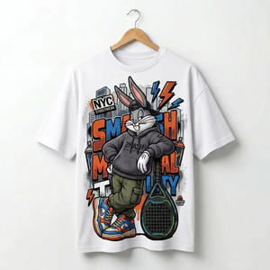 T-shirt noir Bugs Bunny NYC Streetwear à manches courtes, col rond, imprimé dessin animé, coupe classique pour homme, jersey 100% coton - Product Image 2
