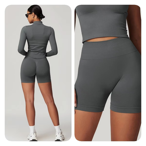 Nouvel ensemble soutien-gorge et short sexy sans couture, mat et écologique, avec crop top sans manches et pantalon taille haute push-up pour le yoga et les activités sportives - Product Image 4