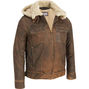 Vintage Sherpa Lined Leather <b>Jacket</b> <b>Men</b> Zip Up Hooded Regular Fit <b>Summer</b> Outerwear OEM Custom - Product Image 1