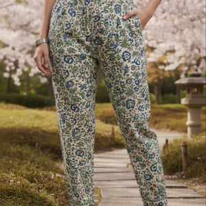 Pantalones informales de algodón 100% con estampado de paisley para mujer, cintura elástica, informales, de verano, ecológicos, ligeros y transpirables, pantalones de algodón para mujer - Product Image 1