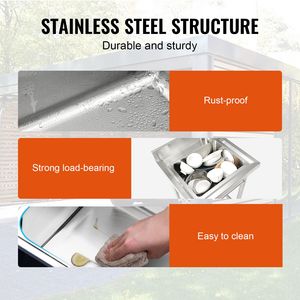 Lavello Commerciale Compatto Monoblocco in Acciaio Inox 16 X 13 X 8.7 con Rubinetto e Gambe, per Cucina - Product Image 1