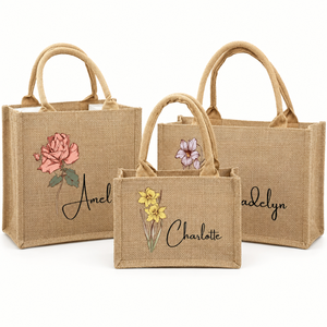 Sacs fourre-tout en jute personnalisés de qualité supérieure pour femmes, imprimé floral, réutilisables, écologiques, légers, durables, sacs à main pour le shopping et les cadeaux - Product Image 1