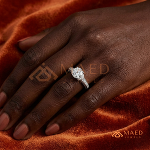 Round Cut Moissanite Engagement <b>Ring</b> 925 Silver <b>Split</b> Shank Pave Band Wedding <b>Ring</b> Diamond Look Jewelry - Product Image 4