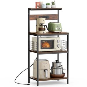 Support de micro-ondes pour bar à café de cuisine, organisateur de rangement à 4 niveaux avec prise de courant, 23,6 pouces, brun rustique, par BakerFT - Product Image 1