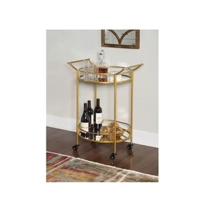 Modern Brass Circular Cocktail Bar Cart Tiered <b>Rolling</b> Wine Storage <b>Rack</b> And Glassware Organizer for Dining Room Corner - Product Image 2