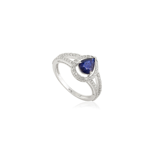 Anillo de Oro Blanco K14 con Zafiro Azul en Forma de Pera de 5x7mm y Diamantes, Diseño Clásico, Bajo MOQ, Última Tendencia en Joyería - Product Image 3