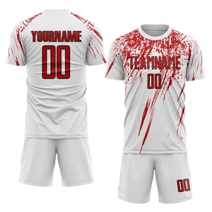 Conjunto de Camiseta de Fútbol Sublimada Personalizada, Blanca y Roja, con Nombre y Número del Equipo, Unisex, Adulto, Corte Regular, Secado Rápido, Manga Corta - Product Image 1