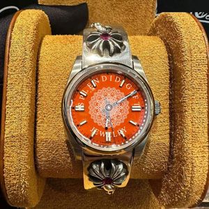 Reloj de Lujo para Hombre de Plata con Moissanita, Cristal de Zafiro, Esfera Naranja, Movimiento Analógico de Cuarzo ETA, Cierre Oculto - Product Image 1