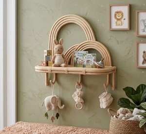 Natural Rattan Wall Mounted Shelf with Arched Rainbow Design, Handmade <b>Hanging</b> <b>Storage</b> Organizer for Home Decor, Nursery Uses - Product Image 6