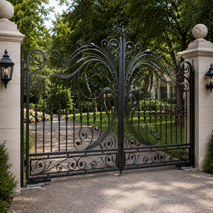 Puerta de Entrada de Hierro Forjado Negra Ornamentada, Puerta Doble Abatible Decorativa para Entrada de Propiedades, Seguridad para Jardín y Villa - Product Image 3