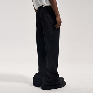 Men's High Waist Flare Pants Solid Black Casual Style Regular Fit Midweight Cotton Fabric - Product Image 3