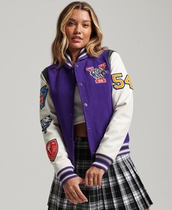 2026 Wholesale <b>Women's</b> Collared Varsity <b>Jacket</b> Custom Chenille Patch <b>Leather</b> Sleeve Baseball Varsity <b>Jacket</b> Winter Wear - Product Image 1