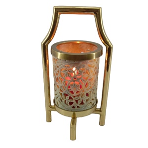 Hand Carved Marble Stone <b>Tea</b> <b>Light</b> <b>Candle</b> <b>Holder</b> Brass Metal Handle Stand Indoor Table Decoration - Product Image 1
