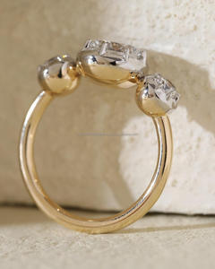 Bague de fiançailles/mariage vintage en or jaune 14 carats avec diamant de culture IGI/GIA, or blanc fin unisexe, pour anniversaire, digne d'une fête - Product Image 2