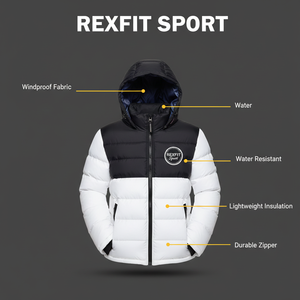 RexFit Sports Unisex Custom Winter Puffer Jacket High Quality Down Filled Outdoor Coat Embroidered Logo OEM - Product Image 4