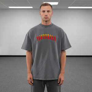 Nouveauté : T-shirts en coton surdimensionnés pour hommes, manches courtes, col rond, style streetwear décontracté, avec impression de lettres sur le devant, tissu jersey - Product Image 1