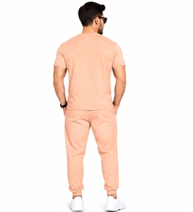Conjunto Deportivo Floral Color Durazno para Hombre, Camiseta de Manga Corta con Cuello Redondo, Pantalones Largos con Cintura Elástica, Estilo Casual de Verano - Product Image 2