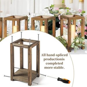 Juego de centros de mesa de faroles de madera rústicos, portavelas estilo granja, faroles decorativos de mesa para bodas y decoración del hogar - Product Image 5