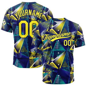 Camiseta de Béisbol Sublimada con Estampado Geométrico Azul y Amarillo, Unisex, para Adultos, Manga Corta, Absorbe la Humedad, para Todas las Temporadas - Product Image 6