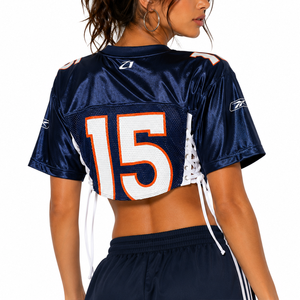 Wholesale Lace Up Cropped American Football Jersey Women Custom Mesh Number Streetwear Sports <b>Top</b> OEM Custom Number Production - Product Image 3
