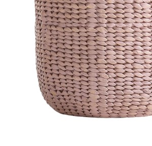 Customized Scalloped Rim Water Hyacinth Basket Hand Woven Storage Bin Laundry <b>Hamper</b> with Pink Finish Home Decor <b>Box</b> New - Product Image 3
