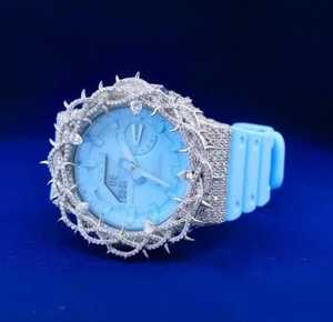 Reloj de Pulsera para Mujer con Incrustaciones de Diamantes Moissanite en Tono Oro Rosa, Caja de Acero Inoxidable, Analógico Digital, Correa Blanca de 20 mm, Estilo Elegante para Fiestas - Product Image 6