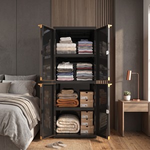 Naiba Mini <b>Portable</b> Plastic Cabinet/<b>Wardrobe</b> with White Orange Flat Panel Hinged Doors Suitable for Clothing & Bedroom Storage - Product Image 2